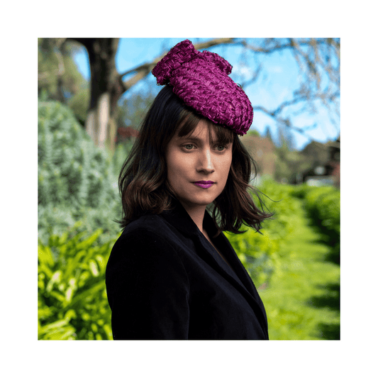 Textured Plum Small Beret with Bow