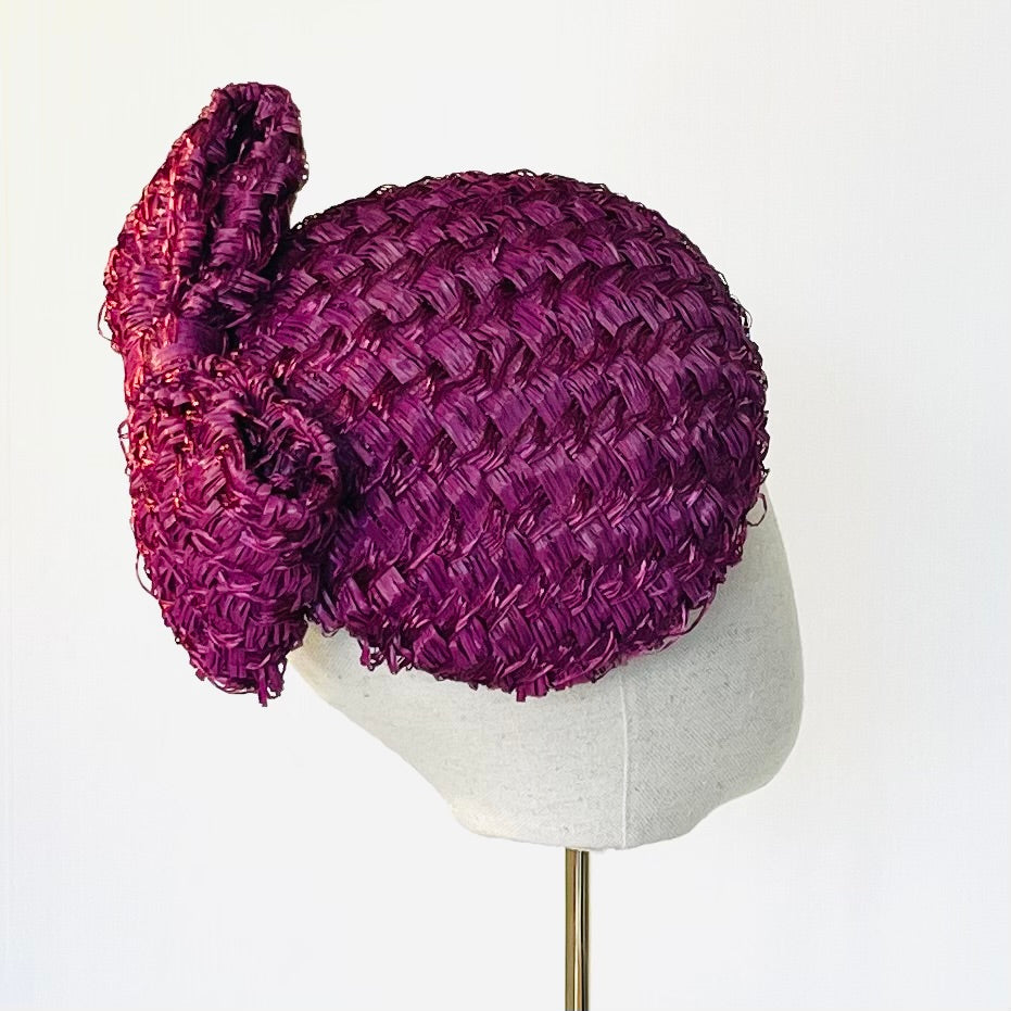 Textured Plum Small Beret with Bow