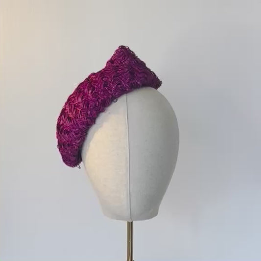 Textured Plum Small Beret with Bow